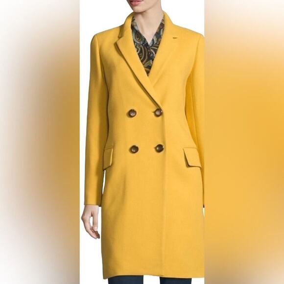 LAFAYETTE 148 GIANNA DOUBLE BREASTED MUSTARD WOOL BLEND JACKET SIZE M - Picture 1 of 11